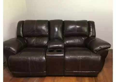 Ashley Brown Leather Rocker/Electric Reclining Loveseat - Excellent Condition!